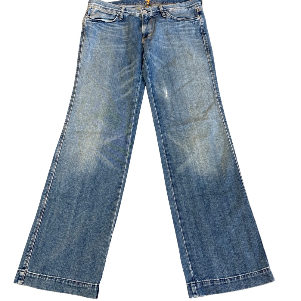 7 For All Mankind Dojo Jeans Mens Fits 34x34 Blue Wide Leg Cotton Made in USA